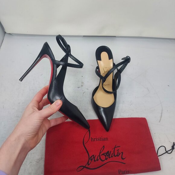 Christian Louboutin Black Jenlove Ankle Strap Pointed Toe Pump - Picture 1 of 14